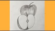 How to draw half apple step by step/Half apple drawing shading easy