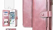 Asuwish Phone Case for iPhone 6plus 6splus 7plus 8plus i 6/6s/7/8 Plus Zipper Wallet Cover with Screen Protector Flip Card Holder Cell iPhone6splus i Phone7s 7s 7+ 8s 8+ Phones8 6+ i6 6s+ Rose Gold