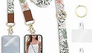 Piefly Phone Lanyard Crossbody Wrist Strap, Flower Cell Phone Lanyards for Around the Neck Wristlet Shoulder, Adjustable Floral Phone Strap for Keys Keychain Phone Case ID Badge with Phone Patches