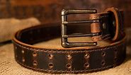 Men’s Classic Leather Belt, Double Prong Retro Style Buckle