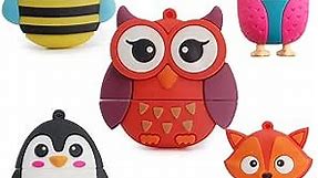 LEIZHAN 5X8GB Cute Animals USB Flash Drive with Chain Bee Fox Owls Penguin Pen Drive Gifts for School Kids and Students Valentine's Day Gift (Pack of 5 Animals)