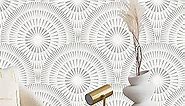 Heroad Brand 17.3"x118" Peel and Stick Wallpaper Beige Circle Wallpaper Modern Geometric Wallpaper Beige Contact Paper for Cabinets Waterproof Self Adhesive Removable Wallpaper Thicken Retro Wallpaper