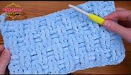 EASIEST Crochet Blanket For Bulky Yarn - How to Crochet The Mini Weave Stitch! Chenille Yarn