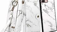 Petocase Compatible iPhone 8 Plus / 7 Plus Wallet Case, Multi-Function Zipper Purse Detachable Magnetic Back Cover Wristlets 13 Card Slots & 4 Cash Pocket for Apple iPhone 8 Plus/7 Plus White Marble