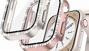 2-Pack Goton Bling Case for Apple Watch 40mm SE (2nd Gen) Series 6 5 4 Screen Protector, Women Glitter Diamond Rhinestone Bumper Face Cover for iWatch Accessories 40 mm Starlight+Rose Gold