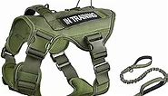 Petmolico Tactical Dog Harness with Leash, No Pull Dog Harness with Hook and Loop Panels for Hiking Training Military Service Dog Harness with Patches for Large Dogs, Army Green L