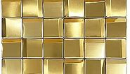 3D Wall Panels Golden 2x2 Metal Mosaic Tile Sheets Backsplash Accent Wall Gold Décor [5 Sheets]