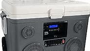 KoolMAX Cooler with Bluetooth Speaker System, 350W Boombox, 40 Qt Cooler, Rechargeable, USB 12V Car Cigarette Lighter Power Station, Guitar Amplifier, Radio, PA Machine, Karaoke, Grey