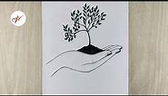 How to draw a hand holding tree | Stop Cutting Down Trees | Pencil sketch drawing