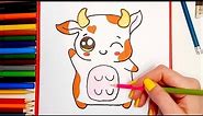 Aprende a dibujar una VACA KAWAII fácil. How to Draw a Cute Cow easy #2