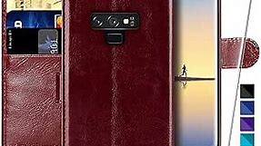 MONASAY Galaxy Note 9 Wallet Case, 6.4 inch, [Screen Protector Included][RFID Blocking] Flip Folio Leather Cell Phone Cover with Credit Card Holder for Samsung Galaxy Note 9, Burgundy