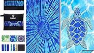 2 Pack Lightweight Thin Beach Towel Oversized 71"x32" Big Extra Large Microfiber Sand Free Towels for Adult Quick Dry Travel Camping Beach Accessories Vacation Essential Gift Blue Tie Dye Turtle