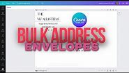How to bulk address envelopes using Canva bulk create and our templates sold on Etsy.