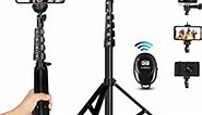 Extendable Phone Tripod & Selfie Stick Tripod, 62" iPhone Camera Tripod Stand with Wireless Remote and Phone Holder for iPhone/Android/Camera, Heavy Duty Aluminum