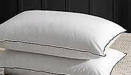 APSMILE Medium Firm Feather Down Pillows Queen Size Set of 2, Luxury Goose Feather Pillow for Sleeping, 600TC Organic Cotton Cover Hotel Collection Bed Pillows, Wrapped in Polyester (White, 20"x30")