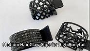 FRDTLUTHW 3PCS Hair Claw Clips 1.4 Inch Metal Claws with Rhinestones, Black Hair Clips for High Ponytails & Thick Long Hair
