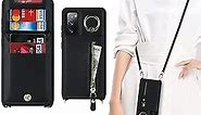 Jaorty Samsung Galaxy S20 FE 5G Phone Case for Women with Card Holder,Samsung S20 FE Case Wallet Crossbody Lanyard with Strap,Credit Card Slots Kickstand Case with Ring Holder,6.5 Inch,Black