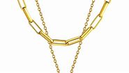Bestyle Gold Layered Initial Necklace for Women 3D Twist Letter Pendant Paperclip Chain Necklace Layering Choker Name Jewelry Gifts (A)