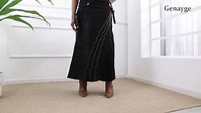 Women's Long Denim Skirt A Line Maxi Jean Dress with Pockets