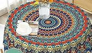 Boho Round Tablecloth 60 inch, Bohemian Circle Table Cloth, Stain Resistance, Water Repellent and Wrinkle-Free, Colorful Tablecloth Decor for Home Kitchen Dining Party Patio Indoor and Outdoor Use