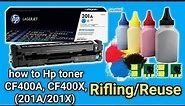 how to Hp toner CF400A, CF400X,CF401X,CF402A,CF402X,CF403A,CF403X (201A/201X) rifling.hp printar 277