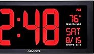 AcuRite Large Digital LED Oversized Wall Clock with Date, Temperature and Fold-Out Stand, 18-Inch, Red