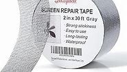 Grey Window Screen Repair Tape, 2 in X 30 FT (360IN) Screen Rrepair Kit for Windows or Doors, Strong Adhesive Screen Patch Repair Kit Fiberglass Screen Tape Mesh Repair