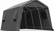 ADVANCE OUTDOOR 10x15 ft Carport Steel Metal Peak Roof Anti-Snow Portable Garage Shelter Storage Shed , Gray