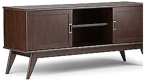 SIMPLIHOME Draper SOLID WOOD Universal TV Media Stand, 60 inch Wide,Industrial, Living Room Entertainment Center, Storage Shelves and Cabinets, for TVs up to 70 inches in Medium Auburn Brown