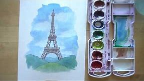 How to draw and paint the Eiffel Tower with ink and watercolor