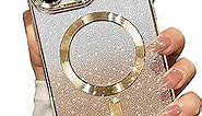 Misscase for iPhone 15 Pro Magnetic Glitter Case Compatible with MagSafe,Camera Lens Protector Full Protection Elegant Anti-Scratch Dust-Proof Net Case Cover for iPhone 15 Pro Gold