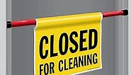 SmartSign "Closed For Cleaning" Hanging Doorway Barricade Sign, 11.25" x 18" Vinyl Sign, Spring-loaded Adjustable Aluminum Pole, Twist-To-Tighten Pole & Safety Sign Kit, Black/Yellow