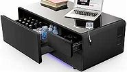 Sobro Coffee Table with Built in Fridge, Speakers, Outlets, LED Light, and More - Black