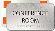 Conference Room Sign for Business - Office Signs, Aluminum Brushed Silver, Tamper-Proof, Heavy Duty Mounting Tape, Easy Install, Office Décor, ADA Compliant, Grade 2 Braille (7”W x 4”H) ADASigns.org