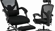 edx Ergonomic Office Chair, Reclining High Back Mesh Computer Desk Swivel Rolling Home Task Chair with Lumbar Support Pillow, Adjustable Headrest, Retractable Footrest and Padded Armrests, Black