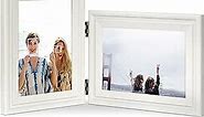 JD Concept Vertical Horizontal Combo, Double 5x7 White Wood Foldable Picture Frame with mat for 4x6, Opening 4.5x6.5, Desktop or Wall Mounted, Portrait and Landscape View