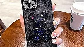 AFIAFTY for iPhone 15 Pro Case for Women Luxury Phone case Liquid Quicksand Phone Case with Camera Protector Glitter Sparkly Bear Slim Glitter Phone Cases Christmas Phone case,Black
