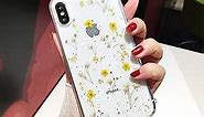 Shinymore iPhone 6s Plus Flower Case, Soft Clear Flexible Rubber Pressed Dry Real Flowers Case Girls Glitter Floral Cover for iPhone 6 Plus/6s Plus-Yellow