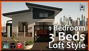 Bungalow House Design 36 sqm 1 Bedroom 2 Loft Beds full 3d walkthrough with free house plan