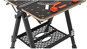 VEVOR Folding Work Table, 2-in-1 as Sawhorse & Workbench, 1000 lbs Capacity, 7 Adjustable Heights, Steel Legs, Portable Foldable Tool Stand with Wood Clamp, 4 Bench Dogs, 2 Hooks, Easy Garage Storage