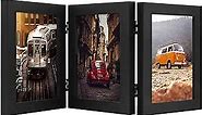 Frametory, 5x7 Triple Picture Frames Hinged 3 Photos Frame Collage, Three Picture Frames Multiple Desk Frame with Glass (Black, 1 Pack)