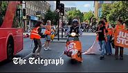 Moped smashes through Just Stop Oil sign as protests continue