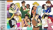 Disney Princess Coloring Book Compilation Couples Aurora Phillip Jasmine Aladdin Belle Adam Tiana