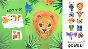 Roar! Make a 3D paper Lion mask. Instantly download an easy DIY Lion mask template from Happythought