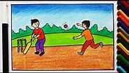 Boys Playing Cricket Easy Drawing 🏏 || Cricket Player Drawing