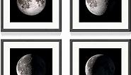 Bedroom Moon Phases Wall Art: Framed Living Room Black Eclipse Picture Decor 4 Piece Modern Graphic Lunar Space Print Square Astronomy Painting Home Office Giclee Artwork