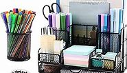Desk Organizers Caddy and Accessories with 7 Compartments + Pen Holder / 72 Clips Set, Drawer, Black Mesh Office Supplies Desktop Organizer for Home, Office Ect