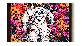 Space Astronaut Decor - 12x16 Cool Astronauts Poster, Space Wall Art for Kids, Spaceman Lying In Flowers Print for Boy Room, Space Pictures for Home Bedroom Decoration (UNFRAMED)