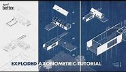Exploded Axonometric Illustration Blueprint Style Tutorial