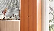 OKD Kitchen Pantry Storage Cabinet, 72" Tall Mid Century Modern Wood Cabinet Organizer w/Doors Adjustable Shelves, 20" Deep Armoire w/Hanging Rod for Bedroom, Laundry, Bathroom, Utility Room (Cherry)